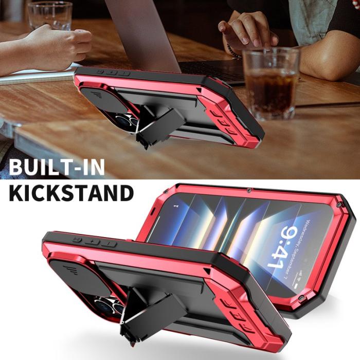 R-JUST - R-JUST iPhone 16 Kickstand Skal Silicone+Metal+PC Röd