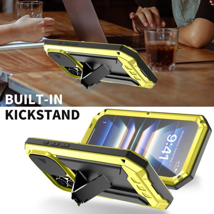 R-JUST - R-JUST iPhone 16 Plus Kickstand Skal Silikon+Metal+PC Gult