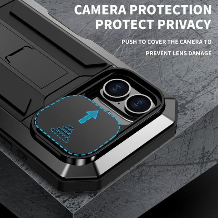 R-JUST - R-JUST iPhone 16 Plus Kickstand Skal Silikon+Metal+PC Svart