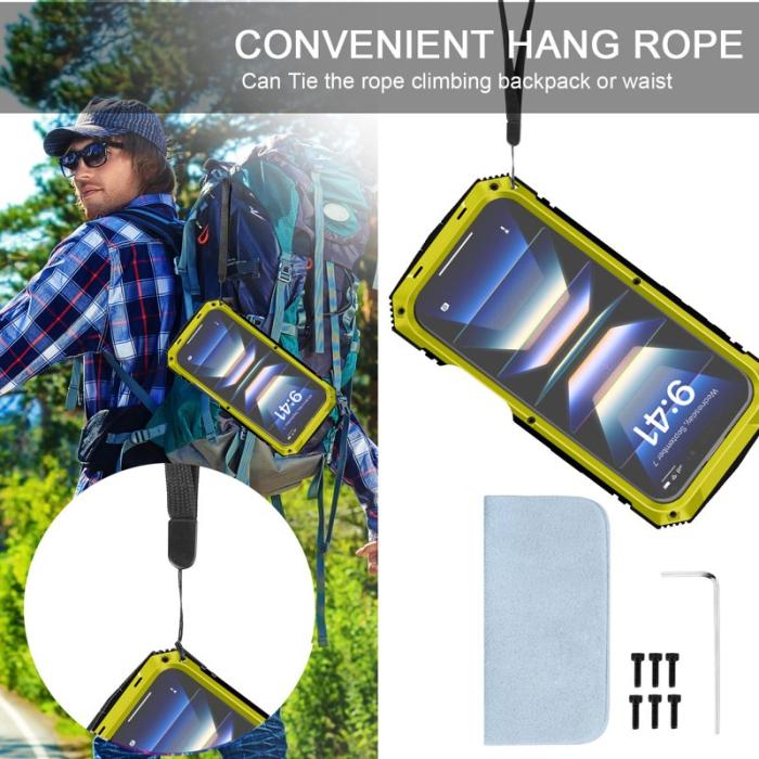 R-JUST - R-JUST iPhone 16 Plus Skal PC+Silicone+Metal Kickstand Gul