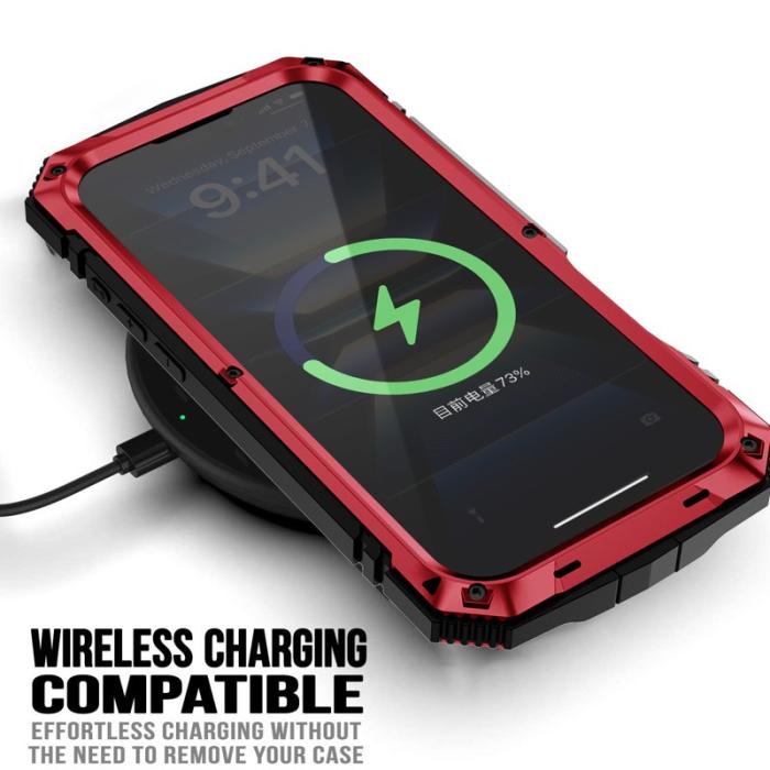 R-JUST - R-JUST iPhone 16 Plus Skal PC+Silicone+Metal Kickstand Röd