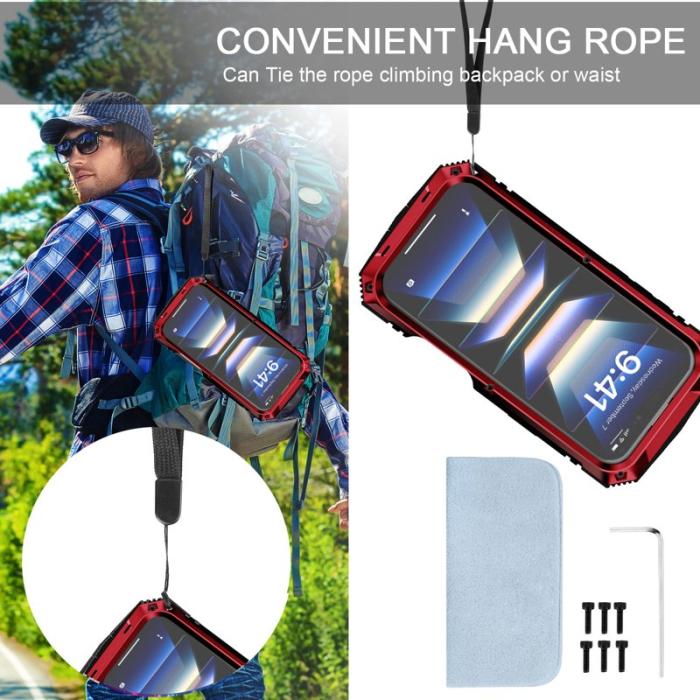 R-JUST - R-JUST iPhone 16 Plus Skal PC+Silicone+Metal Kickstand Röd