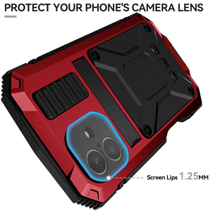 R-JUST - R-JUST iPhone 16 Plus Skal PC+Silicone+Metal Kickstand Röd