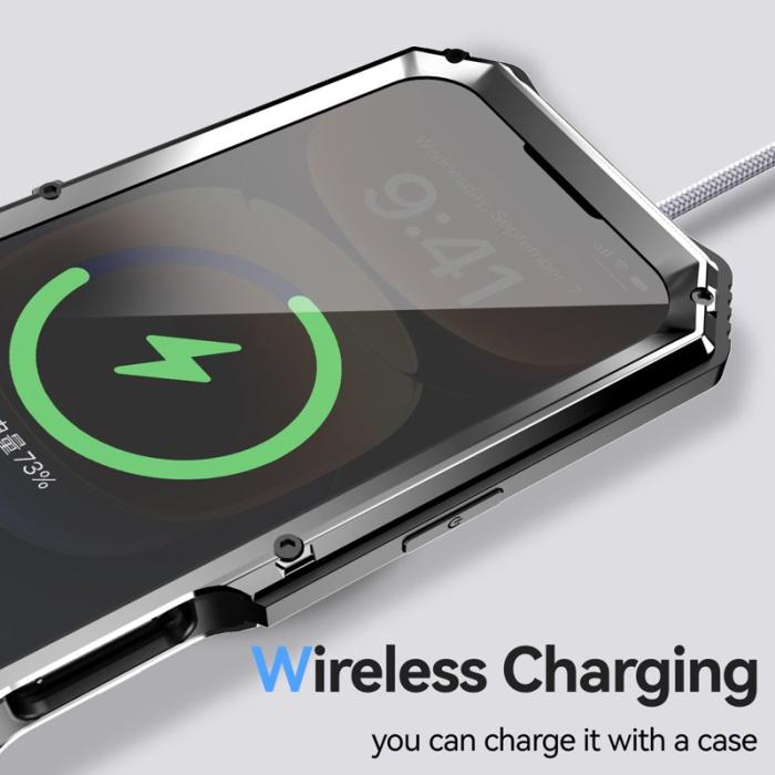 R-JUST - R-JUST iPhone 16 Plus Skal PC+Silicone+Metal Ställ Silver