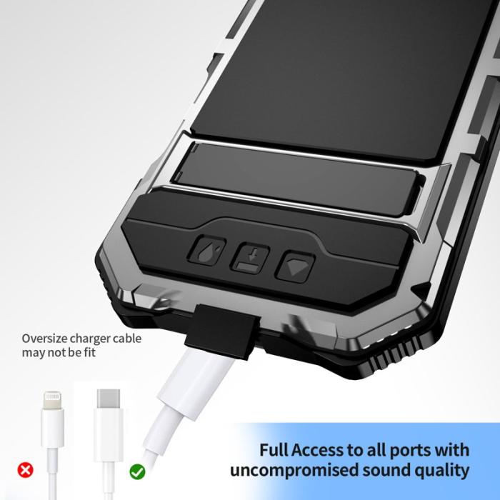 R-JUST - R-JUST iPhone 16 Plus Skal PC+Silicone+Metal Ställ Silver