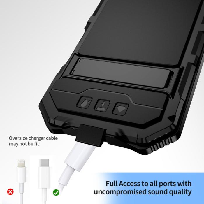 R-JUST - R-JUST iPhone 16 Plus Skal PC+Silicone+Metal Ställ - Svart