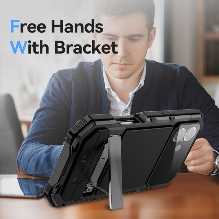 R-JUST - R-JUST iPhone 16 Plus Skal PC+Silicone+Metal Ställ - Svart