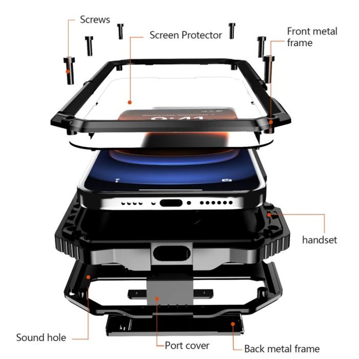R-JUST - R-JUST iPhone 16 Plus Skal PC+Silicone+Metal Ställ - Svart