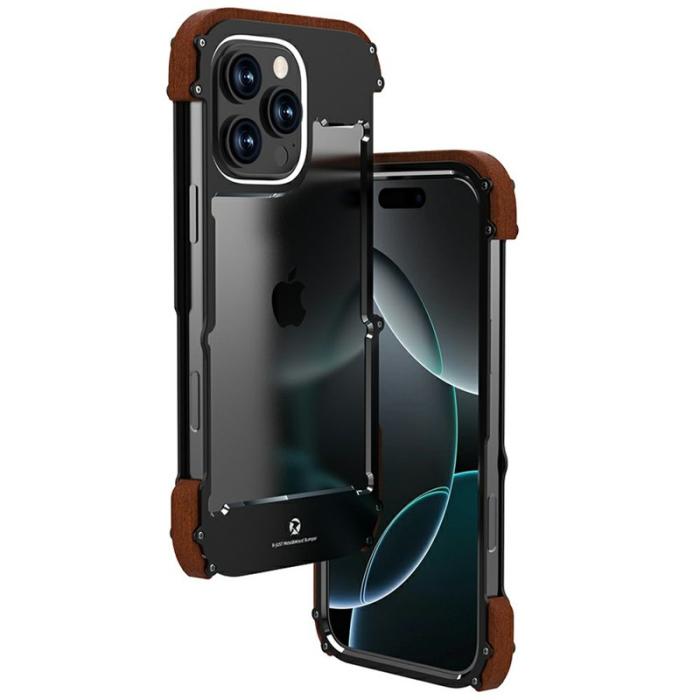 R-JUST - R-JUST iPhone 16 Pro Max Bumper Case Aluminium + Redwood Röd