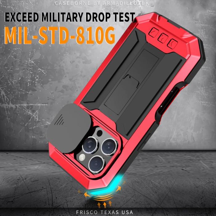 R-JUST - R-JUST iPhone 16 Pro Max Kickstand Skal Silicone Metal Röd