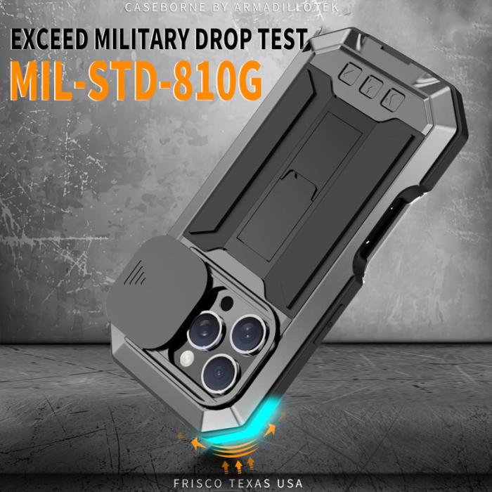 R-JUST - R-JUST iPhone 16 Pro Max Kickstand Skal Silikon+Metal+PC Svart