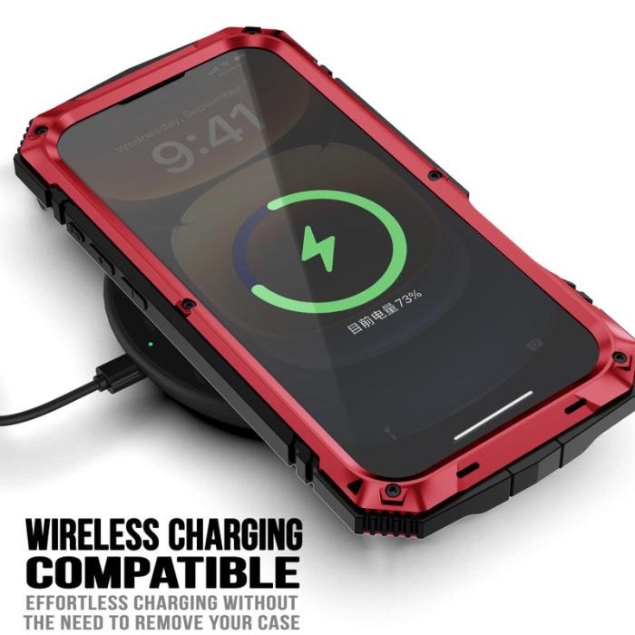 R-JUST - R-JUST iPhone 16 Pro Max Skal PC+Silicone+Metal Kickstand Röd