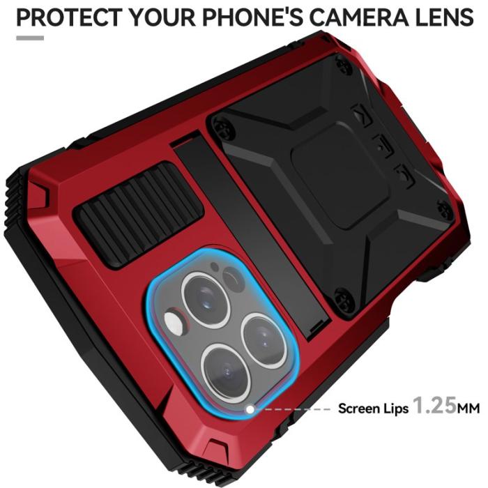 R-JUST - R-JUST iPhone 16 Pro Max Skal PC+Silicone+Metal Kickstand Röd