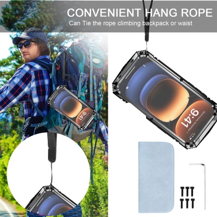 R-JUST - R-JUST iPhone 16 Pro Max Skal PC+Silicone+Metal Kickstand Svart