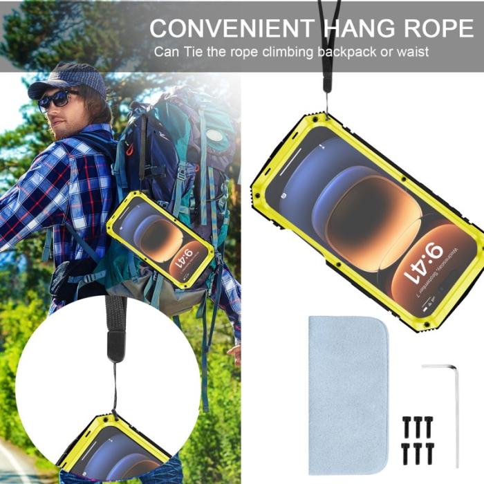 R-JUST - R-JUST iPhone 16 Pro Skal PC+Silicone+Metal Ställ - Gul