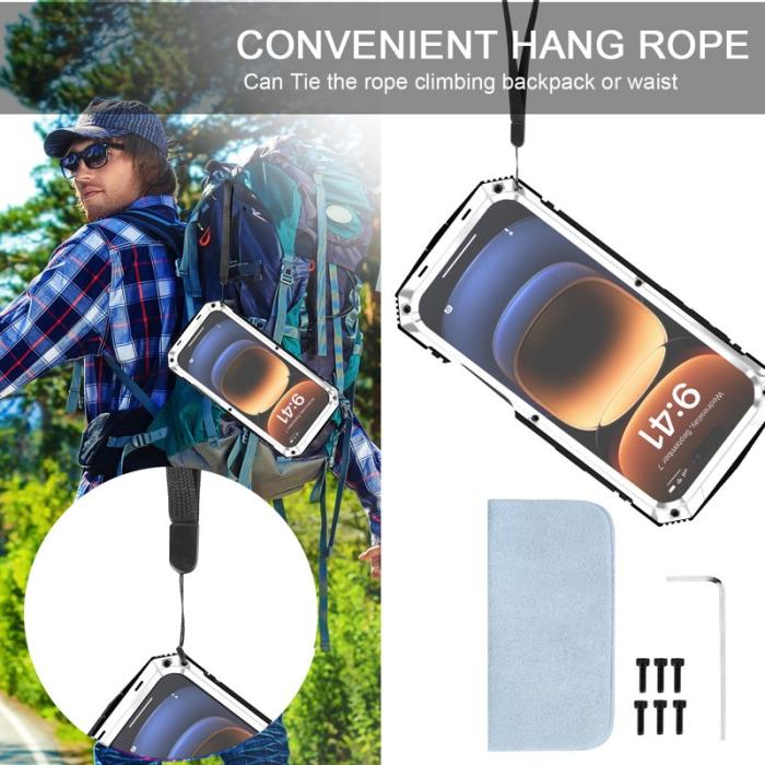 R-JUST - R-JUST iPhone 16 Pro Skal PC+Silicone+Metal Ställ Silver