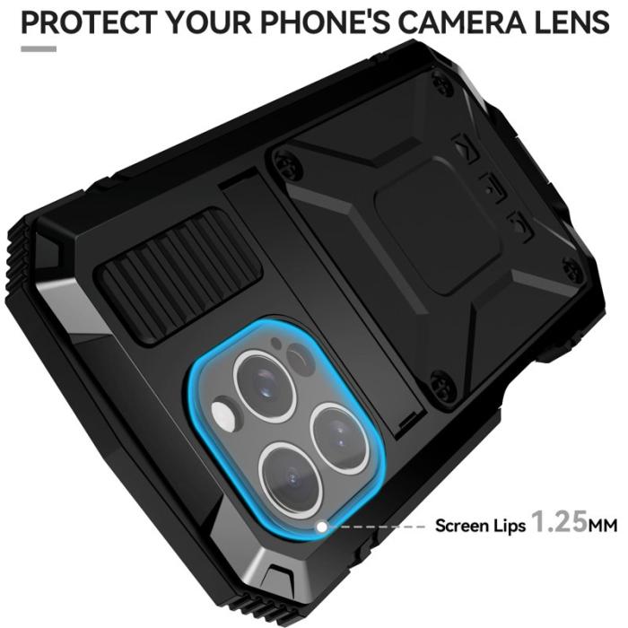 R-JUST - R-JUST iPhone 16 Pro Skal PC+Silicone+Metal Ställ - Svart