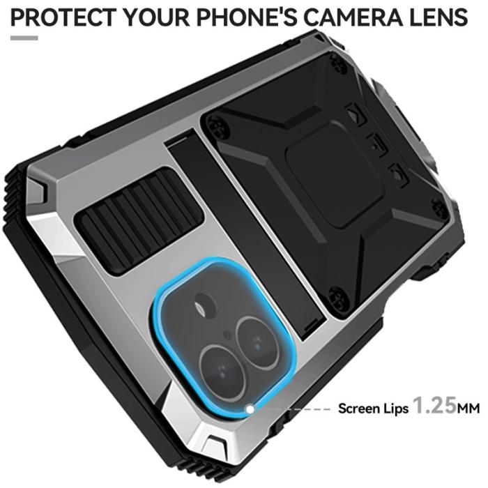 R-JUST - R-JUST iPhone 16 Skal PC+Silicone+Metal Ställ Silver