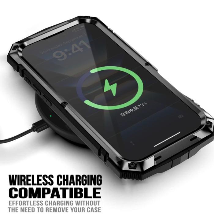 R-JUST - R-JUST iPhone 16 Skal PC+Silicone+Metal Ställ Svart