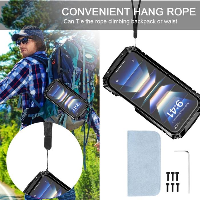 R-JUST - R-JUST iPhone 16 Skal PC+Silicone+Metal Ställ Svart