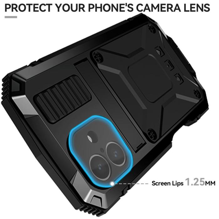 R-JUST - R-JUST iPhone 16 Skal PC+Silicone+Metal Ställ Svart