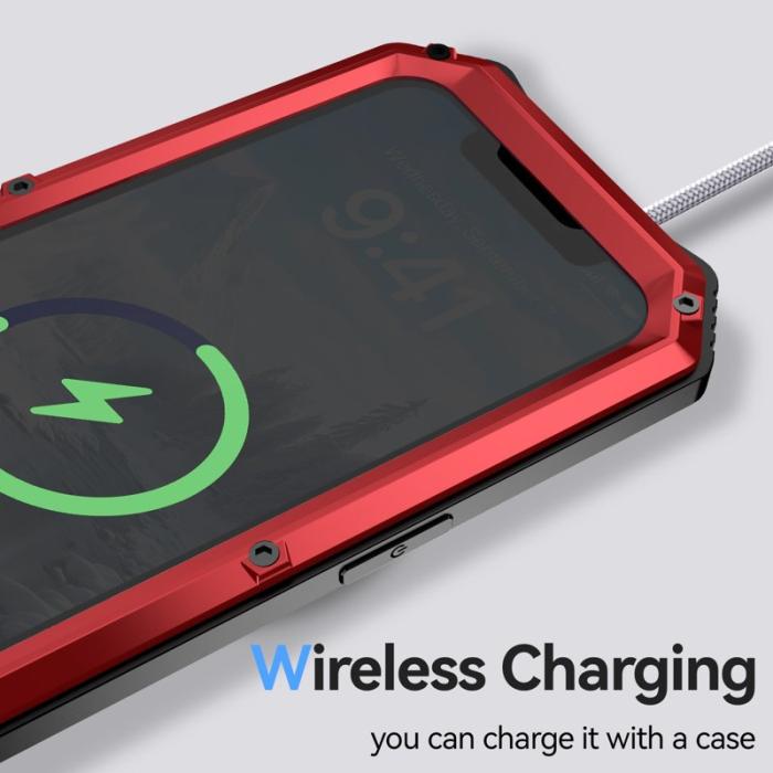 R-JUST - R-JUST iPhone 16e Skal PC + Silikon + Metall Ställ - Röd