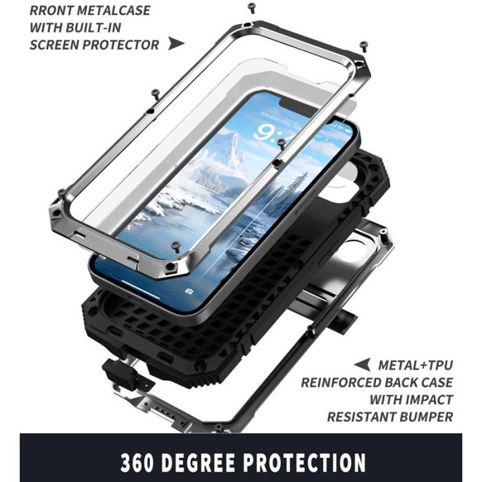 R-JUST - R-JUST iPhone 16e Skal PC + Silikon + Metall Ställ - Silver