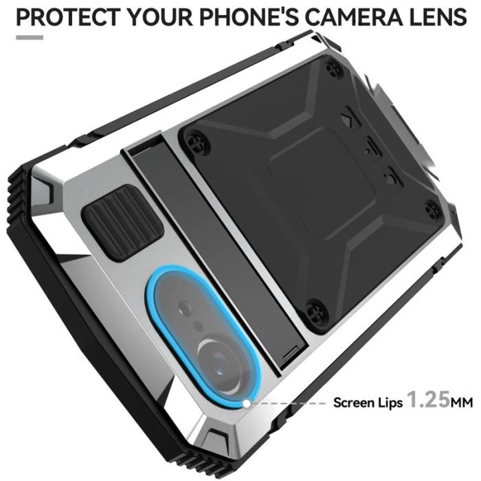 R-JUST - R-JUST iPhone 16e Skal PC + Silikon + Metall Ställ - Silver