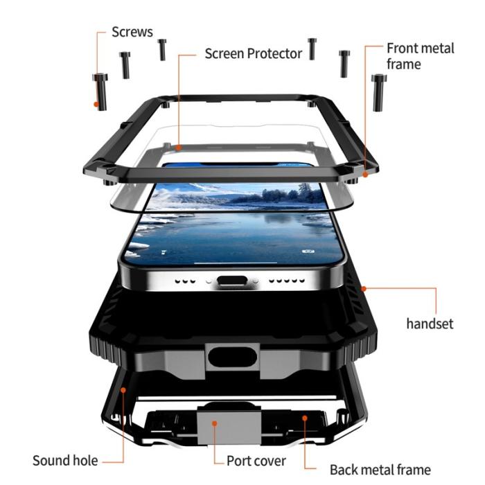 R-JUST - R-JUST iPhone 16e Skal PC + Silikon + Metall Ställ - Svart