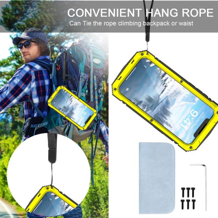 R-JUST - R-JUST iPhone 16e Skal PC + Silikon + Metallstativ - Gul