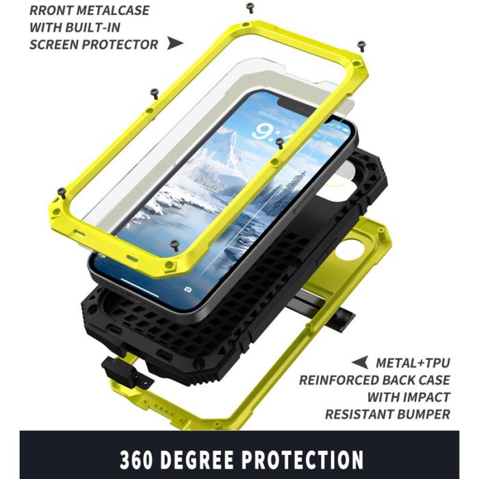 R-JUST - R-JUST iPhone 16e Skal PC + Silikon + Metallstativ - Gul