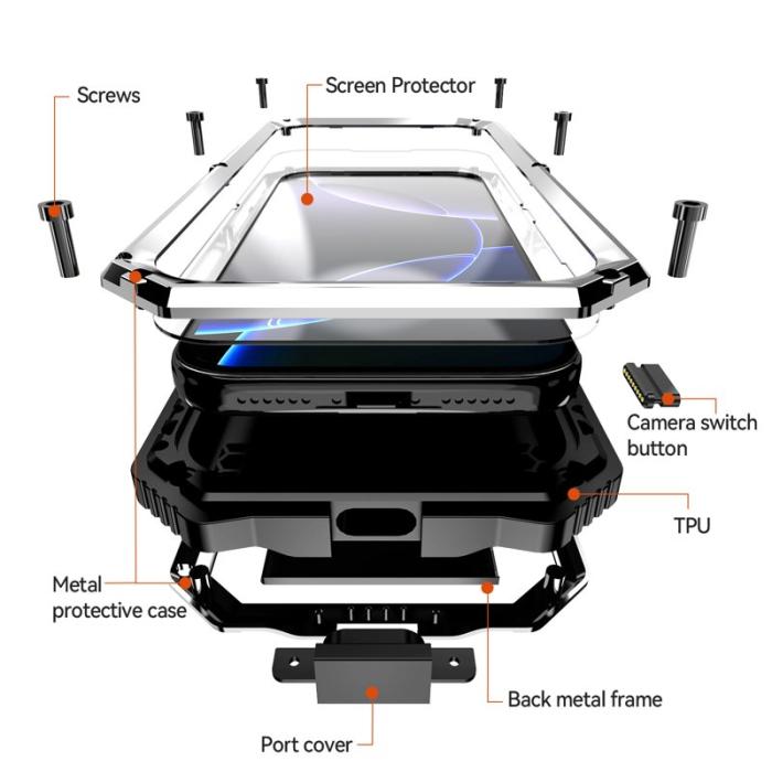 R-JUST - R-JUST iPhone 17 Pro Max Skal PC + Silikon + Metall Ställ - Silver