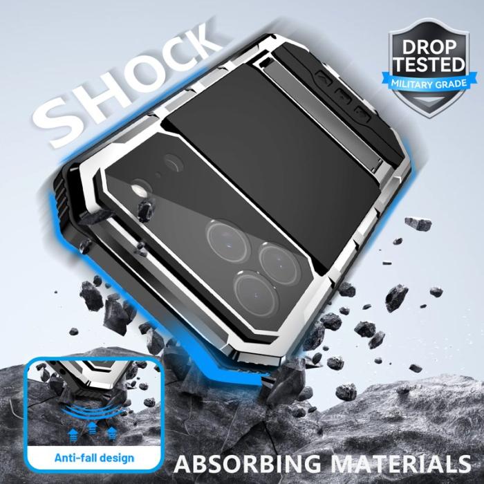 R-JUST - R-JUST iPhone 17 Pro Max Skal PC + Silikon + Metall Ställ - Silver