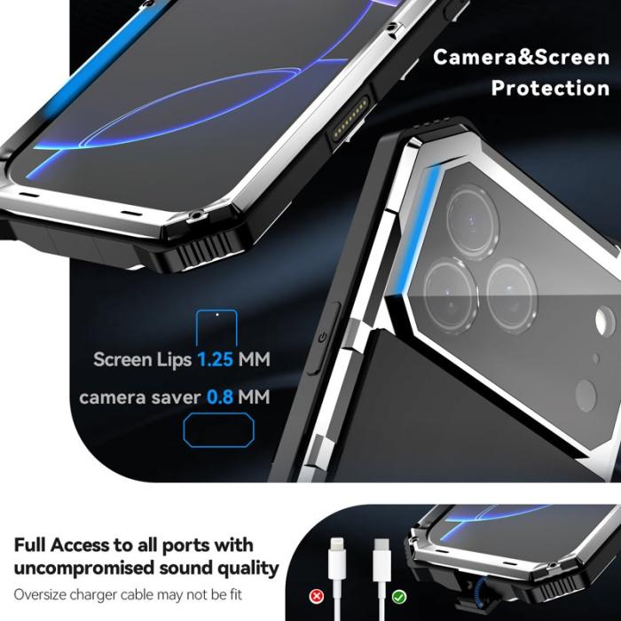 R-JUST - R-JUST iPhone 17 Pro Max Skal PC + Silikon + Metall Ställ - Silver