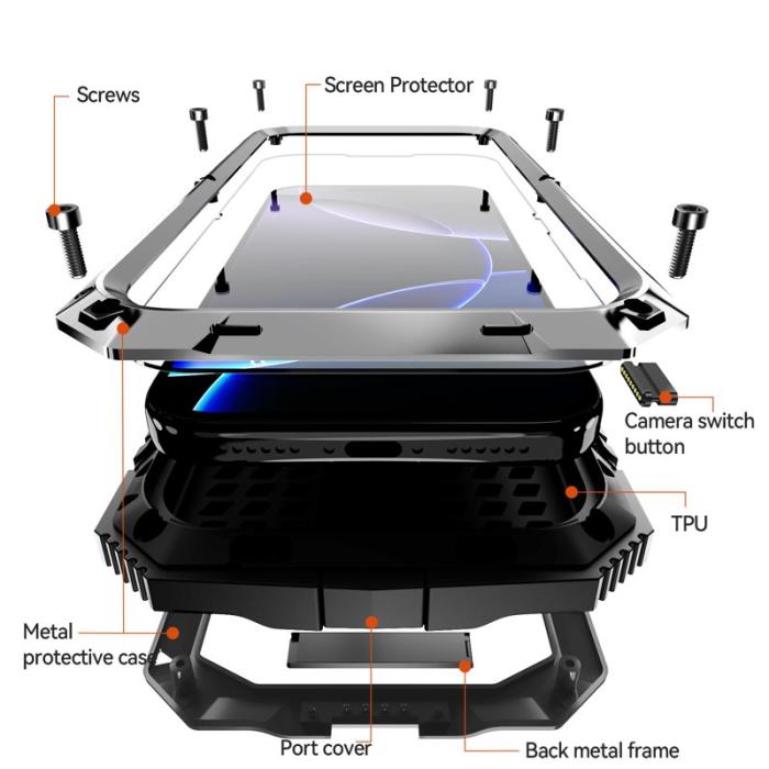 R-JUST - R-JUST iPhone 17 Pro Skal PC + Silikon + Metall Ställ - Silver