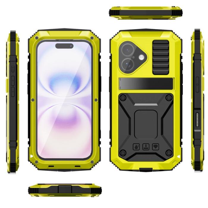 R-JUST - R-JUST iPhone 17 Skal PC + Silikon + Metall Ställ - Gul