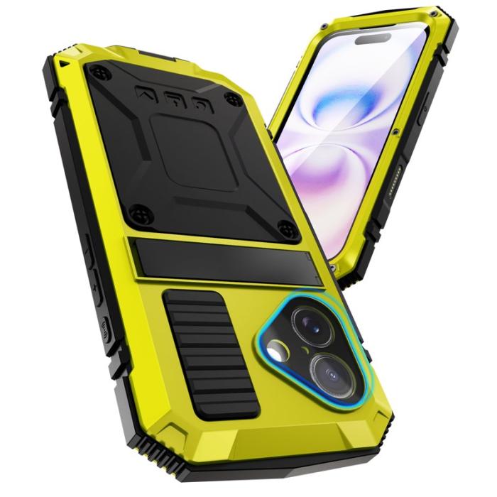 R-JUST - R-JUST iPhone 17 Skal PC + Silikon + Metall Ställ - Gul
