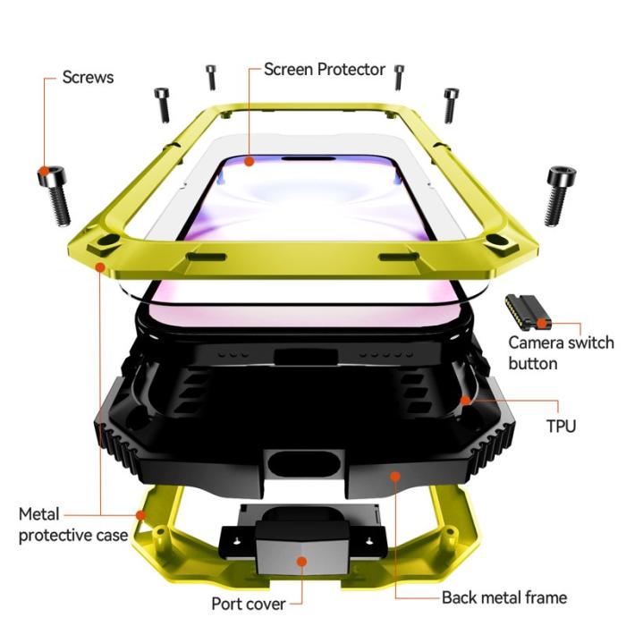R-JUST - R-JUST iPhone 17 Skal PC + Silikon + Metall Ställ - Gul