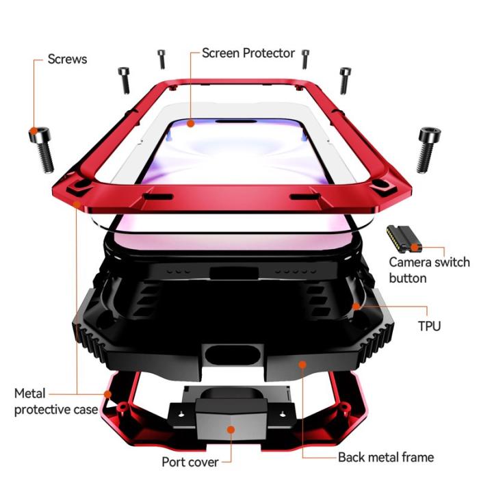 R-JUST - R-JUST iPhone 17 Skal PC + Silikon + Metall Ställ - Röd