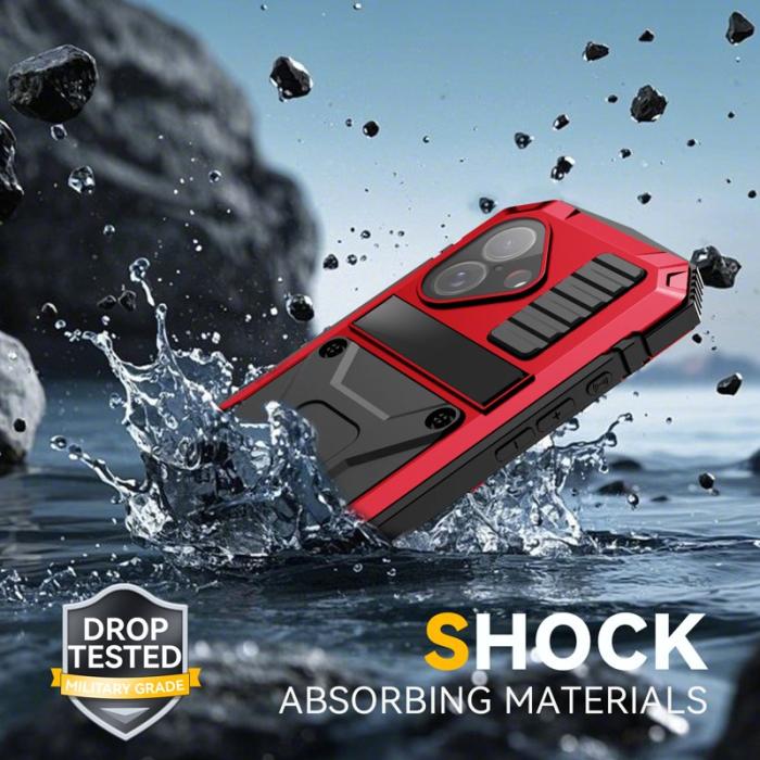 R-JUST - R-JUST iPhone 17 Skal PC + Silikon + Metall Ställ - Röd