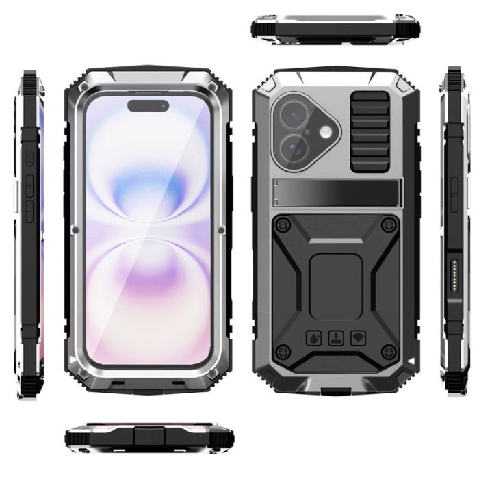 R-JUST - R-JUST iPhone 17 Skal PC + Silikon + Metall Ställ - Silver