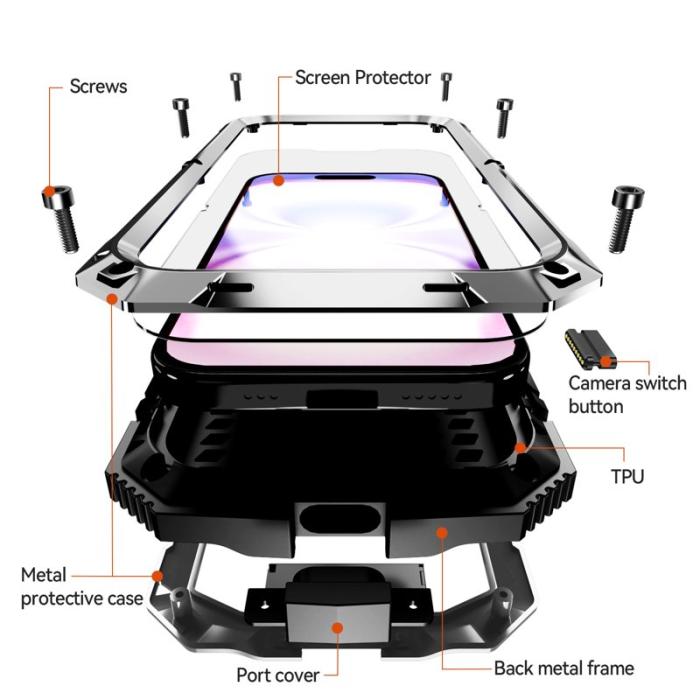 R-JUST - R-JUST iPhone 17 Skal PC + Silikon + Metall Ställ - Silver