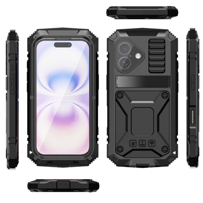 R-JUST - R-JUST iPhone 17 Skal PC + Silikon + Metall Ställ - Svart