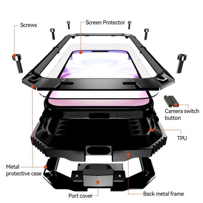 R-JUST - R-JUST iPhone 17 Skal PC + Silikon + Metall Ställ - Svart