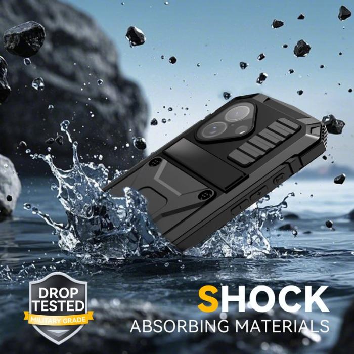 R-JUST - R-JUST iPhone 17 Skal PC + Silikon + Metall Ställ - Svart