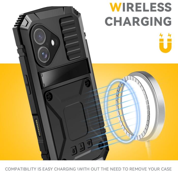 R-JUST - R-JUST iPhone 17 Skal PC + Silikon + Metall Ställ - Svart