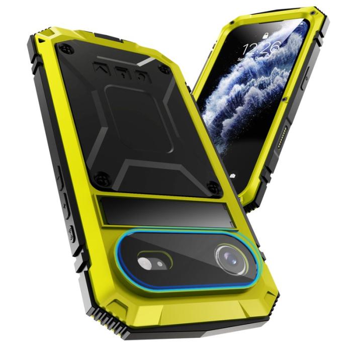 R-JUST - R-JUST iPhone Air Skal PC + Silikon + Metall Ställ - Gul