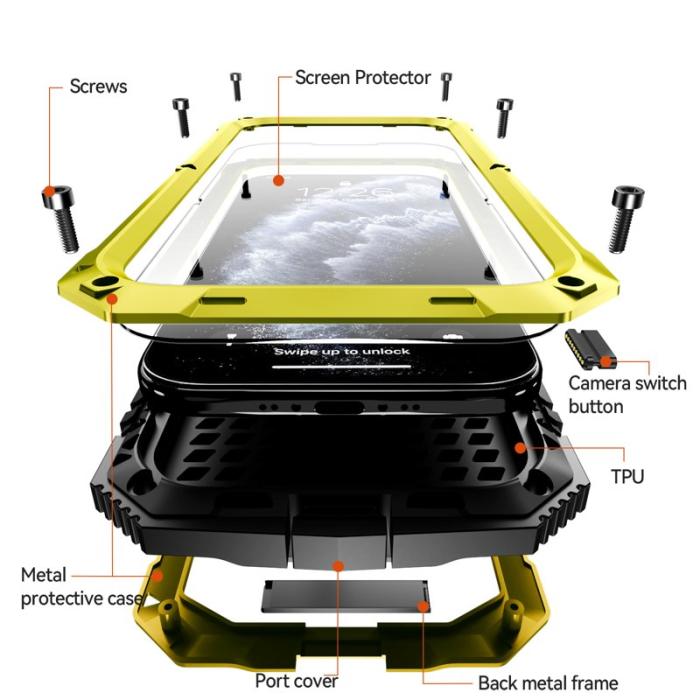 R-JUST - R-JUST iPhone Air Skal PC + Silikon + Metall Ställ - Gul
