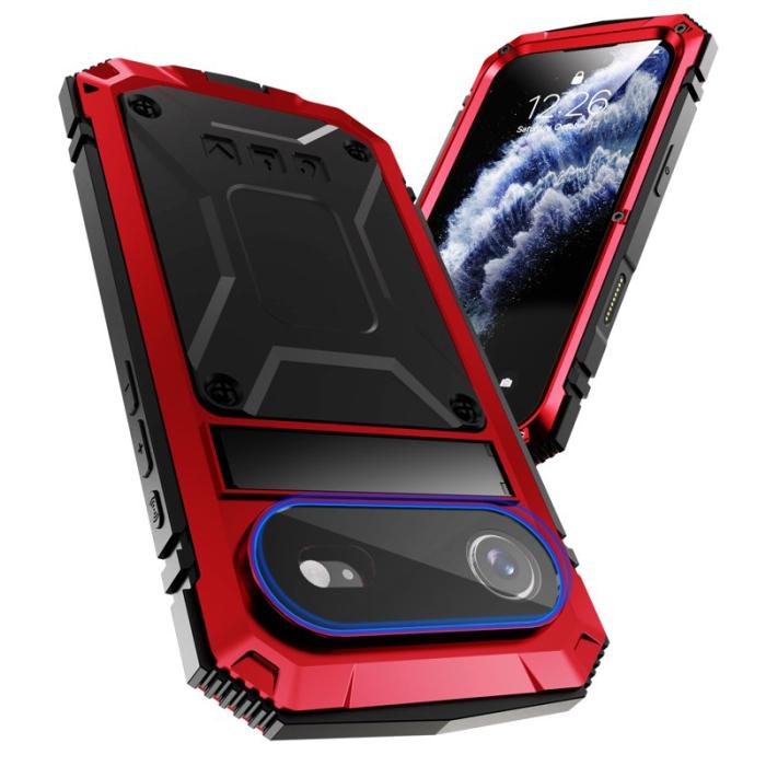 R-JUST - R-JUST iPhone Air Skal PC + Silikon + Metall Ställ - Röd