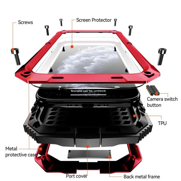 R-JUST - R-JUST iPhone Air Skal PC + Silikon + Metall Ställ - Röd